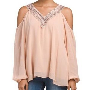 NWOT Love Sam rosewater cold shoulder top
